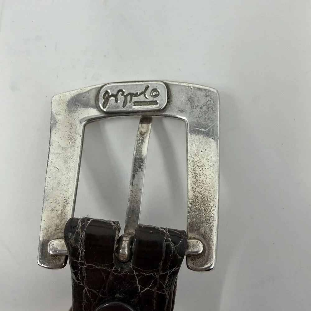 Rippel & Company Real Crocodile Leather Belt Solid Silver 925 Buckle USA Size 45